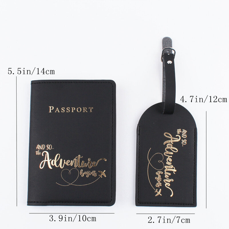 1Set PU Leather Luggage Name Tags Women Men Passport Cover Case Wallet for Couples Honeymoon Wedding Travel Passport Organizer