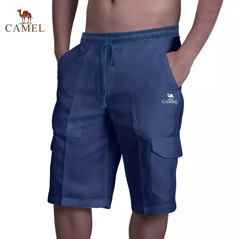 High-End-Shorts aus besticktem Kamel aus reinem Baumwoll leinen für Sommer mode für Herren, lässige, bequeme und atmungsaktive Strandbad bekleidung