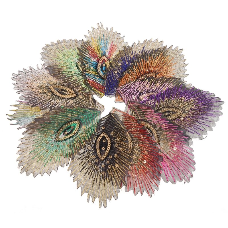 12pcs Assorted Feathers Sewing on Iron on Embroidered Patches Clothes Embroidered Applique Patch Craft