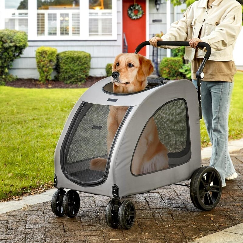 Extra großer Kinderwagen für Hunde bis 160 Pfund, 4 Rad griff verstellbarer Kinderwagen, Hunde jogging wagen Kinderwagen für 2 Hunde