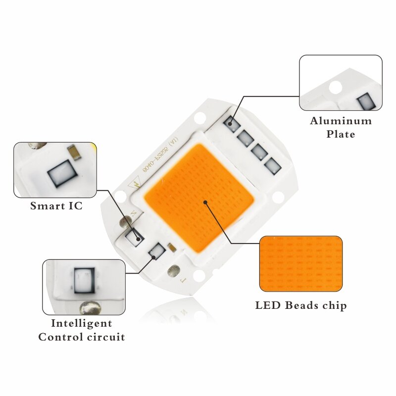 Full Spectrum LED Grow Chip para Planta de Interior e Flor, Cob Grow Light, 110V, 220V, 380nm a 780nm, 10W, 20W, 30W, 50W