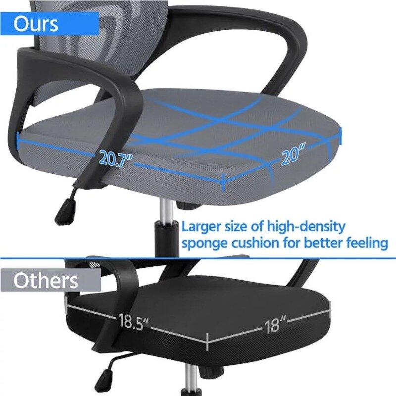 Smile Mart-silla de oficina giratoria de malla con espalda media ajustable, con reposabrazos, color gris oscuro