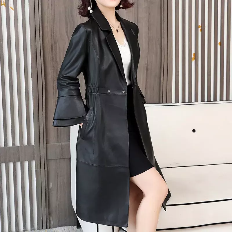 AYUNSUE 100% натуральная кожаная куртка женская одежда 2020 в байкерском стиле из натуральной овечьей кожи пальто женский длинный натуральная кожа с эффектом потертости 8002