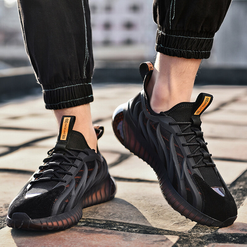 남성용 캐주얼 플라잉 원단 레이스업 스니커즈, 가볍고 편안한 통기성 팝콘 밑창, 조깅 캐쥬얼 신발