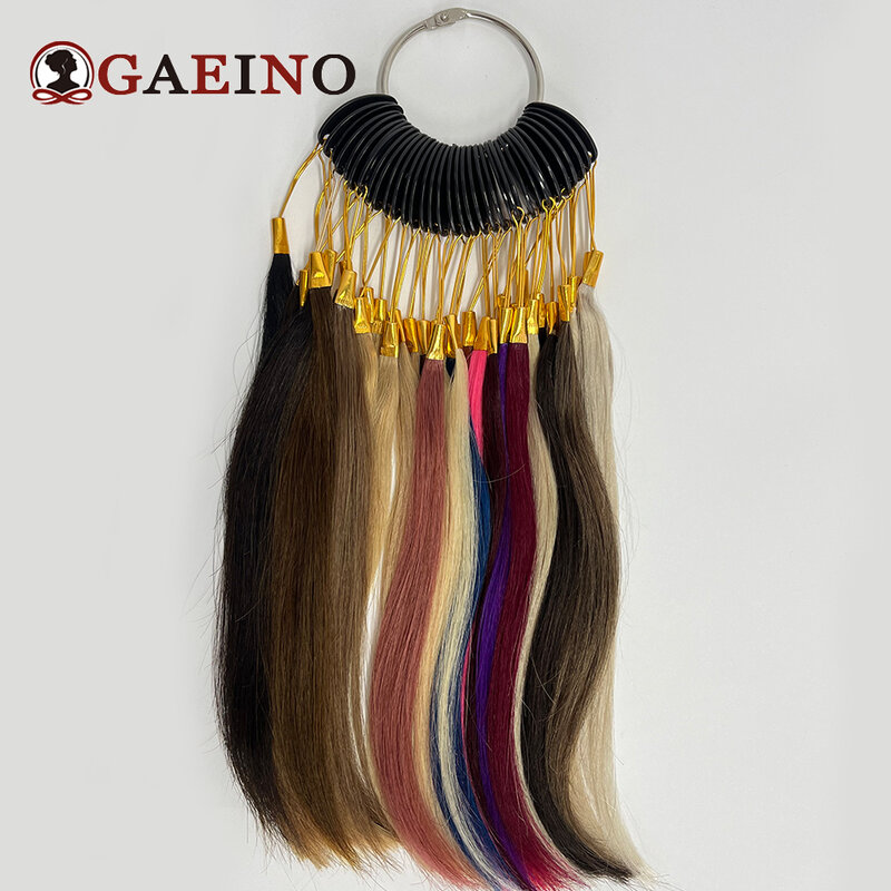 Anillo clcolor de 27 piezas, tabla de colores de cabello humano 100% Remy para todo tipo de extensiones de cabello como muestra, calidad de salón de pruebas de cabello