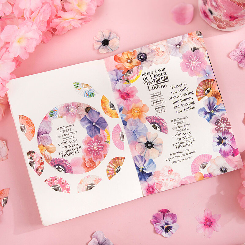 Yoofun-Cinta adhesiva de papel Washi Sakura creativa, decoración de flores, tarjeta de regalo, planificador diario, 50 piezas por rollo
