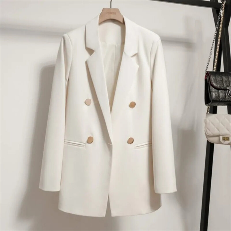 Korean Women Solid Color Long Sleeved Small Suit Tops Coat 2024 Spring Female New Loose Fitting Long Sleeved Small Blazer Jacket