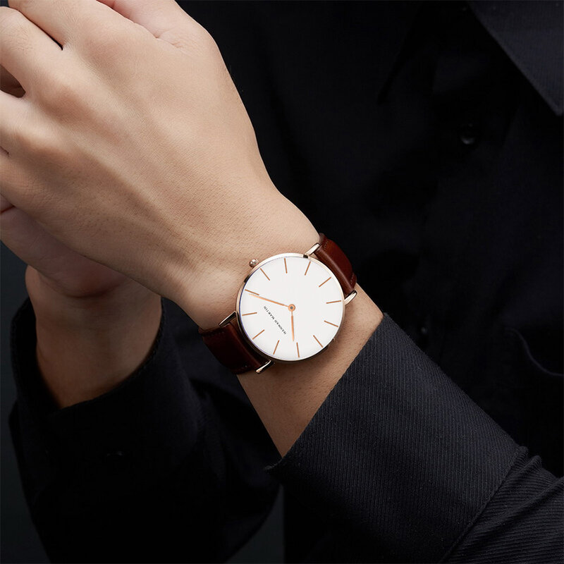 นาฬิกาคู่ยี่ห้อ Hannah Martin 6.9มม. นาฬิกาข้อมือควอทซ์ผู้ชายแบบบางพิเศษนาฬิกาข้อมือแฟชั่นหนังแฟชั่นผู้หญิงเรียบง่าย