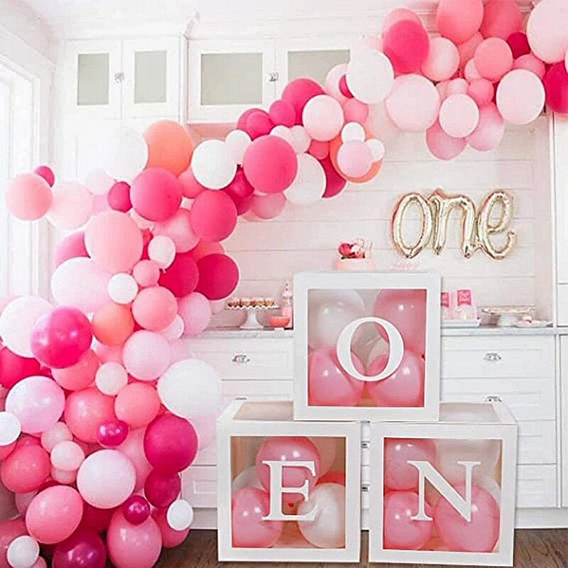 Caja de globos transparente con letras del alfabeto para primer cumpleaños, decoración de revelación de género para niños, boda, Baby Shower, niño y niña