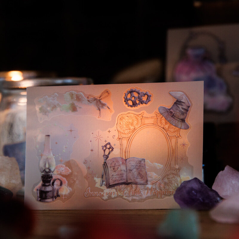 Autocollants en PVC de la série The Wisure Chest of the Witch, décoration créative rétro, bricolage, 6 paquets, uno
