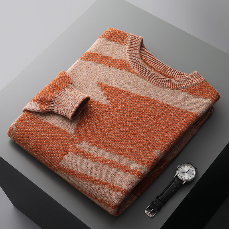 Jesień/zima 100% czysty sweter z wełny męski okrągły dekolt luźny gruby sweter koszula plus size kaszmirowy dzianinowy sweter