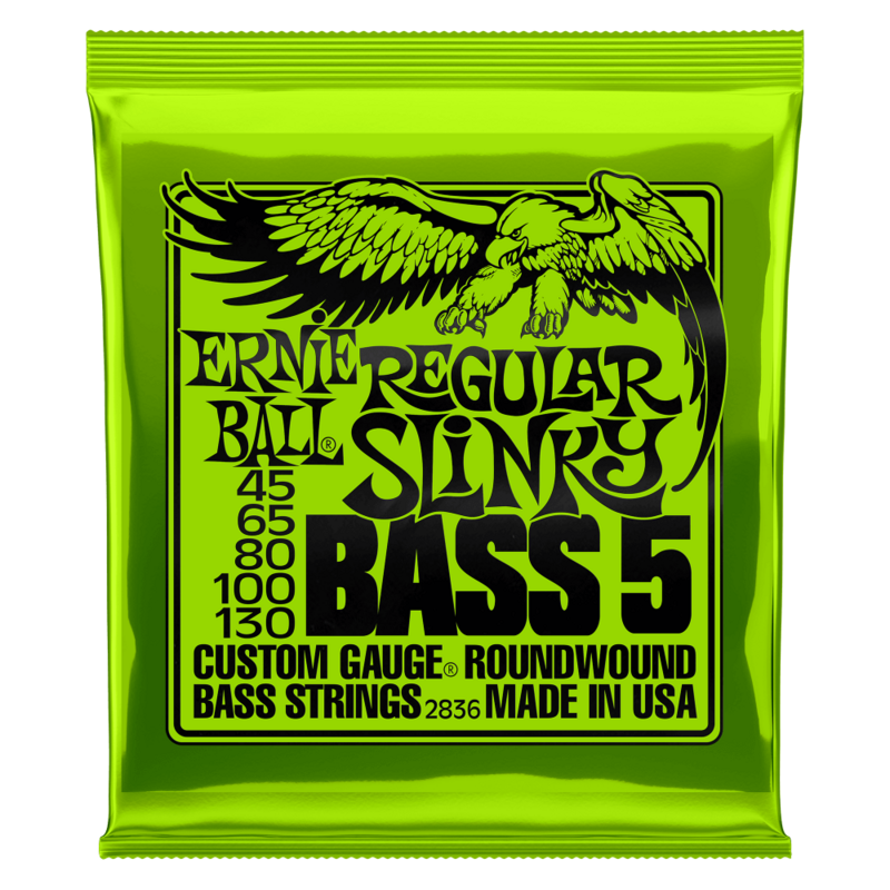 Басовые струны Ernie Ball 2833 45-105, гибридная круглая обмотка для 4 струн/2836, обычные Slinky 45-130 для 5-струнных электрических басов