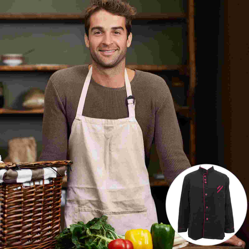 Top da cuoco Basical Unisex a maniche lunghe camicia da Catering per ristorante dell'hotel da forno-taglia L (nero)