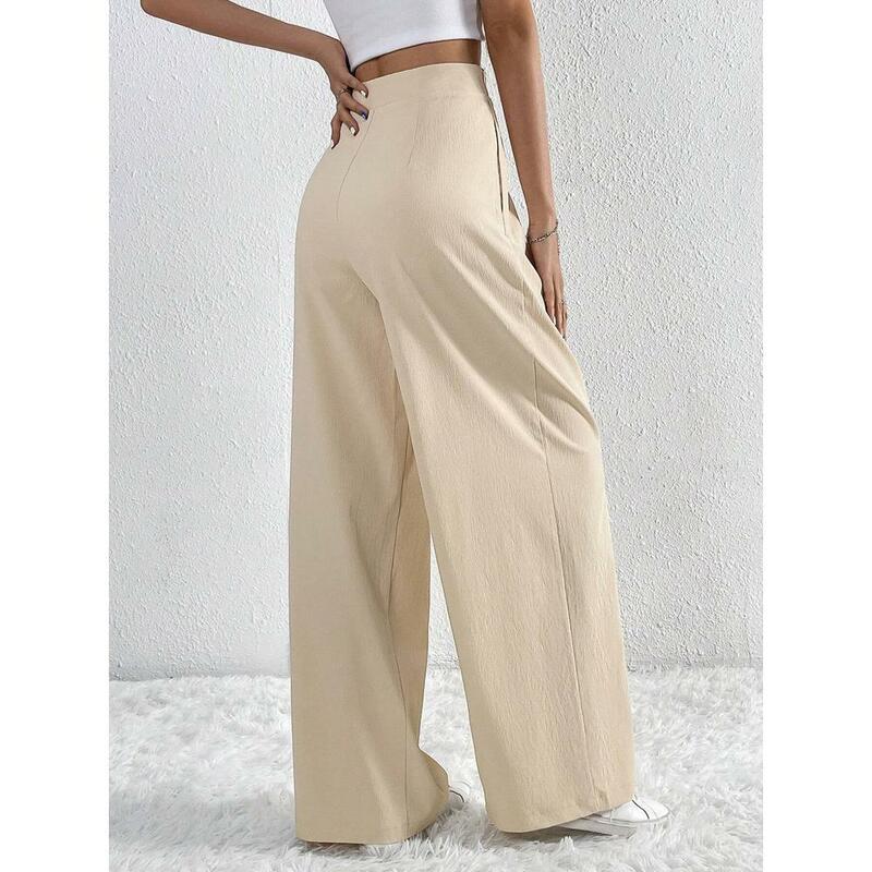 2024 New Fashion Women's Ruched Pockets Flared Pants V Cross High Waist Wide Leg Pants Trousers Casual Streetwear