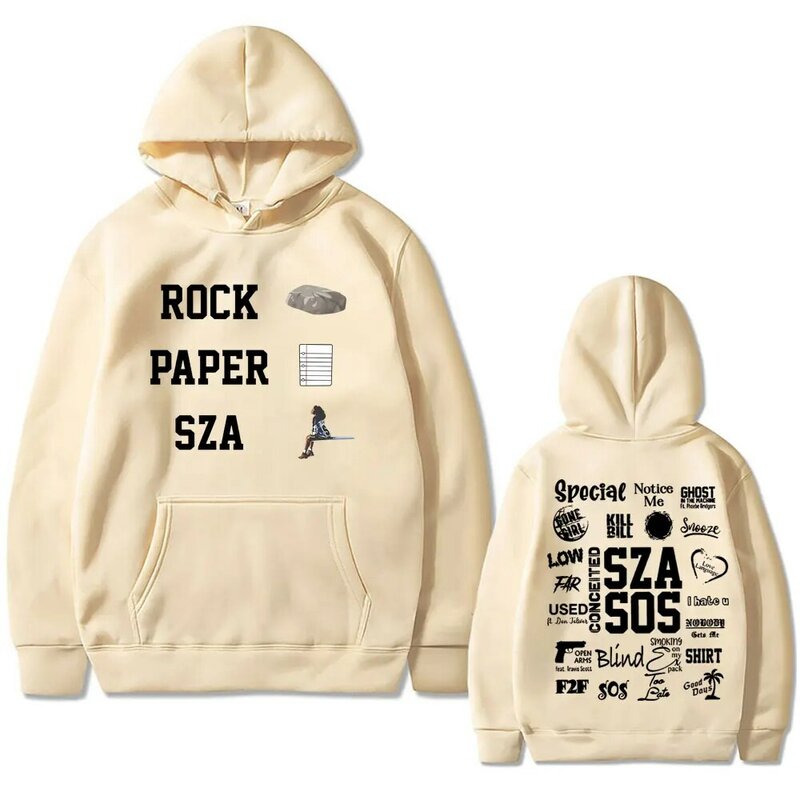 Rapper SZA SOS Rock Paper Graphic Print felpa con cappuccio uomo donna Hip Hop Vintage felpa oversize top felpe Unisex in cotone felpato