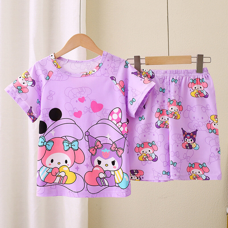 2024 Summer Children's Pajamas Kawaii Anime Cinnamoroll Kuromi My Melody Kids Milk Silk Sleepwear Girl Pijamas Sets Boy Homewear