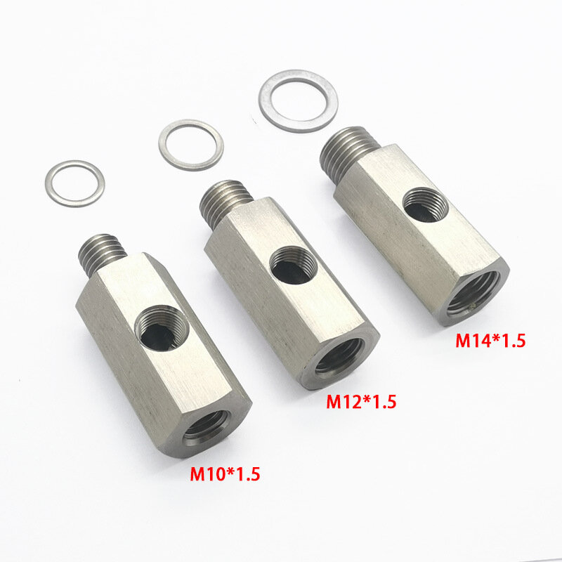 Conector de Sensor de presión de aceite de orificios laterales de acero inoxidable, 1/8 "NPT hembra a M12, M10, M14, medidor de línea de alimentación, adaptador en T