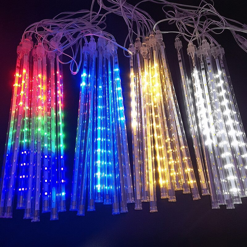Уличные рождественские светильники «метеоритный душ», 10 трубок, 192 светодиодов, подвесные гирлянды для сада, елки, праздничная вечеринка, декоративная лампа