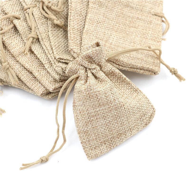 10 pz/lotto 7x9cm moda piccola tela di iuta sacco sacchetto di lino borsa con coulisse forniture per matrimoni
