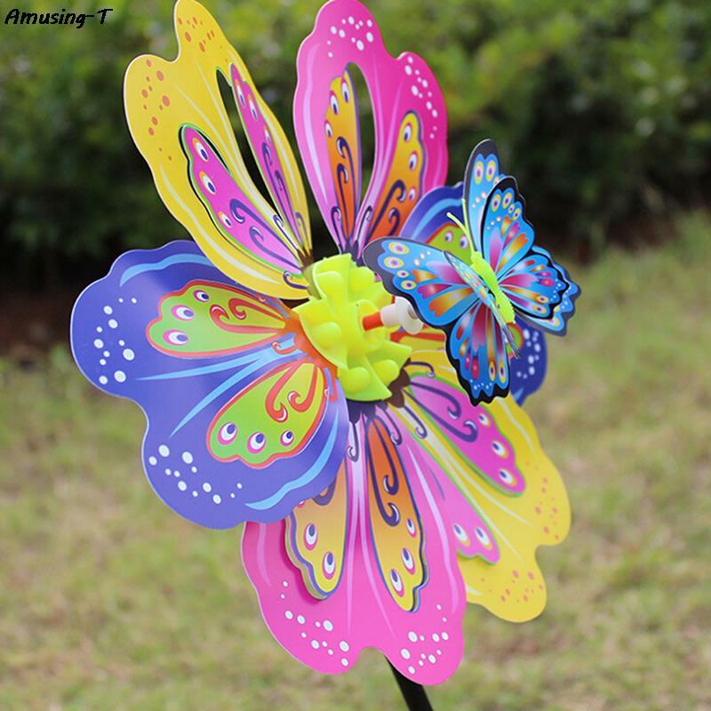 3D Butterfly Flower Windmill, Colorido Wind Spinner, Decoração de jardim, Brinquedo infantil, Multicolor, 1Pc