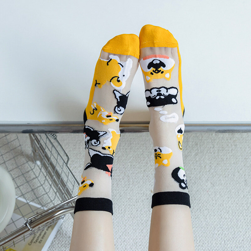 Japanisch Korea Stil lässig kreative transparente Kristall Seide Trend Frauen Socken Cartoon Frucht ultra dünne Glas Seide Socken Meias