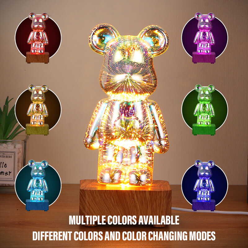 ไฟ LED 3D หมีพลุไฟกลางคืนแบบ USB โคมไฟโปรเจคเตอร์เปลี่ยนสีได้เหมาะสำหรับการตกแต่งห้องนอนห้องเด็ก