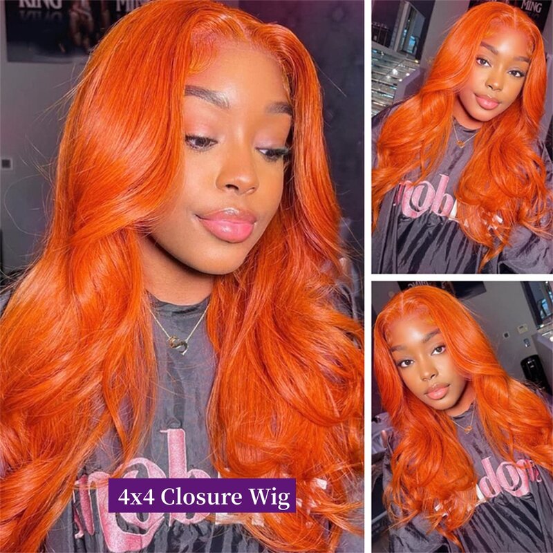 Ginger Orange HD Lace Front perucas para mulheres, cabelo humano, onda do corpo, 13x4, 13x6, peruca de renda transparente
