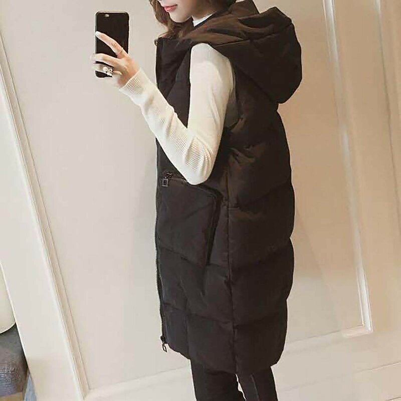 Dames Lange Pufferjas Plus Size Vest Mouwloze Jas Warm Winter Donsjack Outwear Koreaanse Stijl Dameskleding