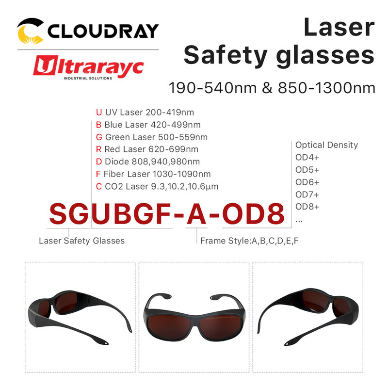 Ultrarayc UV verde infravermelho Laser Segurança Goggles, OD4, OD8 + óculos de proteção, Proteção Eyewear para YAG DPSS Fiber Laser