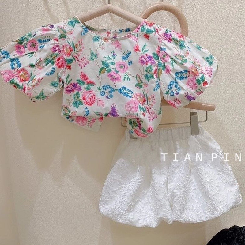Girls Summer Clothes Suit New Girls Baby Floral Short-sleeved Top Shorts Suit Children's Shorts Suit Kids Clothes Set For Girl