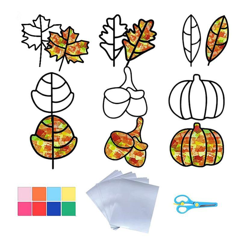 DIY-子供のための手作りのクラフトおもちゃ,秋の装飾,フェスティバルのテンプレート,紙のステッカー,はさみ,色の紙のセット
