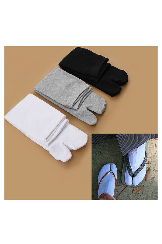 Sandal Flip Flop Jepang isi 3 pasang, Sandal Flip Flop Jepang ujung jari terpisah, kaus kaki Tabi Ninja Geta Zori warna putih + hitam + abu-abu