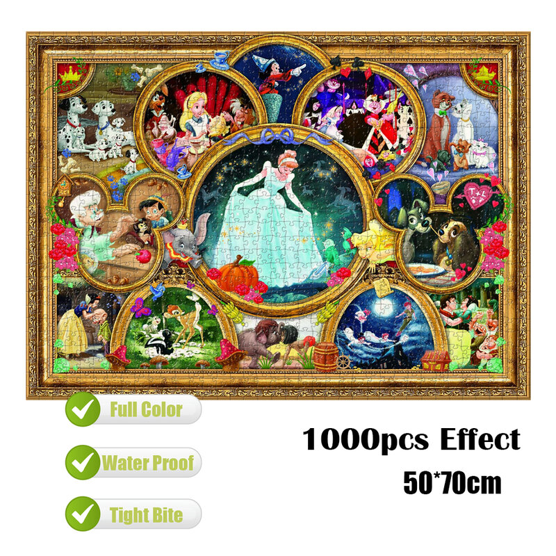 Disney 35/300/500/1000 Pcs จิ๊กซอว์ปริศนาตัวละคร Disney Princess Collection อะนิเมะปริศนากระดาษแข็งหนาเด็กผู้ใหญ่ของเล่น