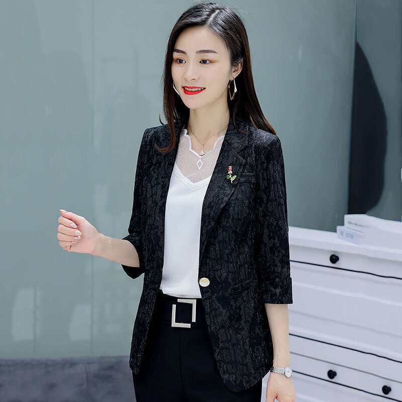 ชุดสูทลูกไม้ประกบแบบบาง2022ฉบับภาษาเกาหลีฤดูใบไม้ผลิและฤดูร้อนแฟชั่นชุดสูท Women5XL