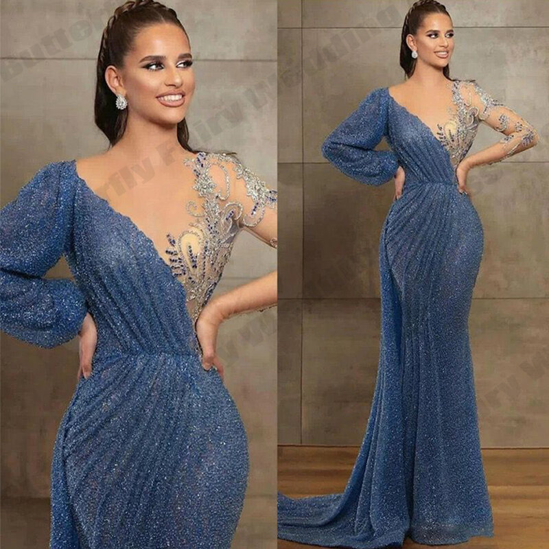 Sparkling For Women Vintage Mopping Evening Dresses Beautiful Square Neck Long Sleeves Waist Large Swing Slimming Dresses 2023