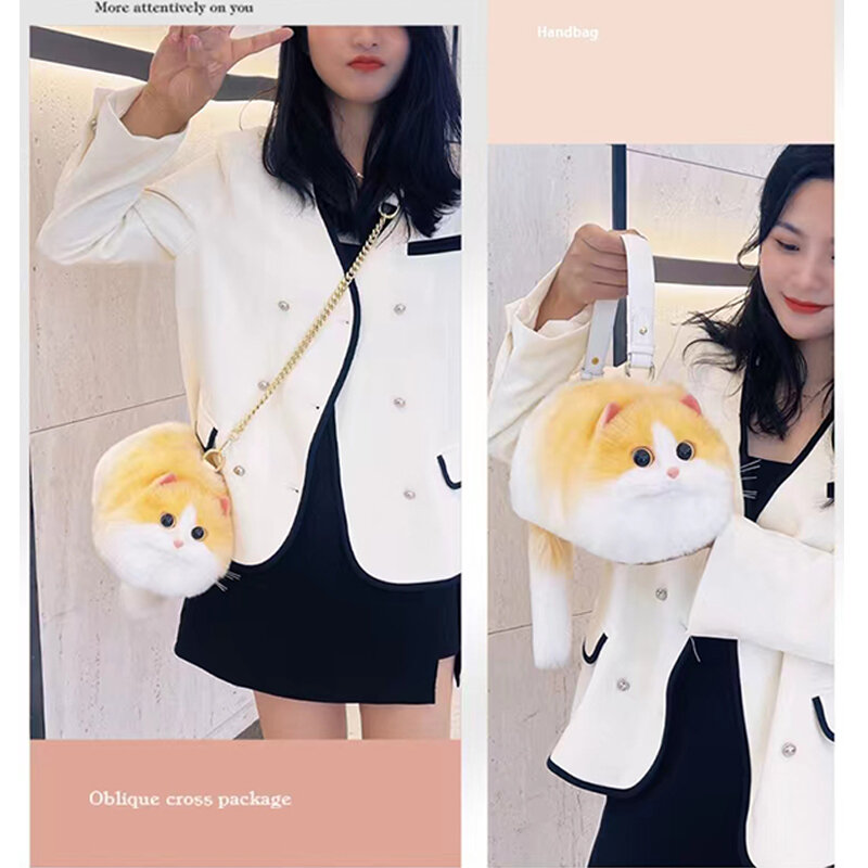 Fashion mewah tas kucing lucu boneka binatang tas selempang wanita mode Musim Dingin dompet lembut tas tangan kartun Super emulasi