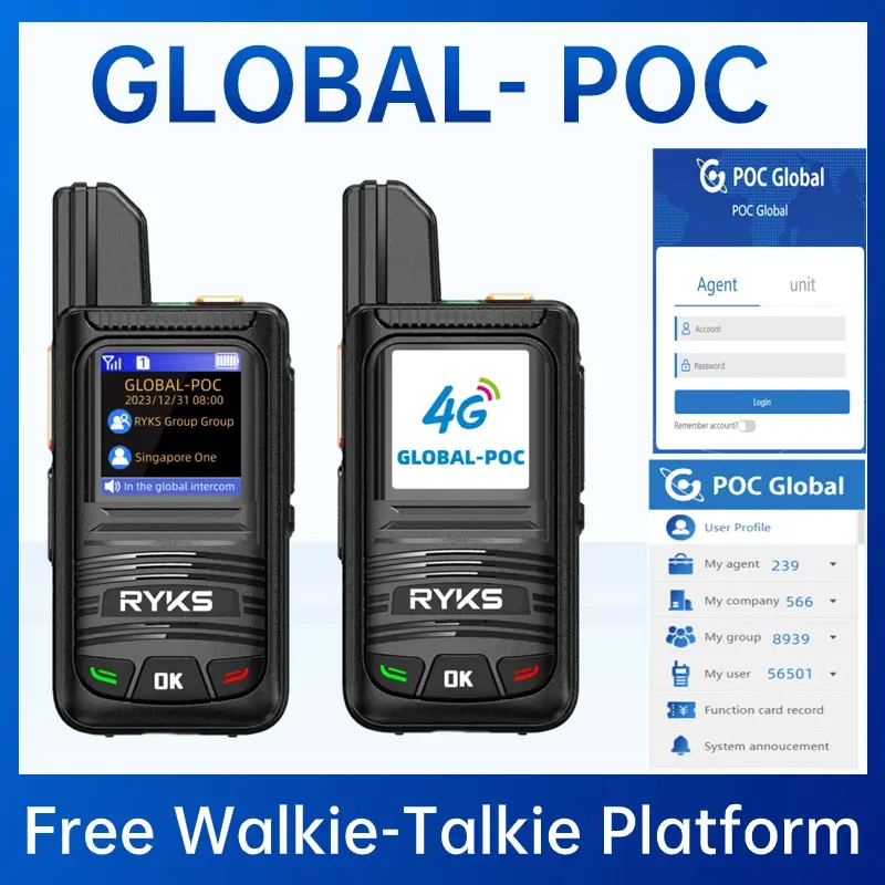 Global-Intercom 4G PoC Walkie talkie internetowe dwukierunkowe radiotelefony karty Sim walkie talkie daleki zasięg 5000km para szynki GPS