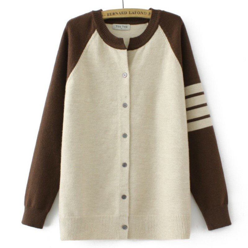Suéter de talla grande 4XL para mujer, cárdigan de punto con cuello en V, Color de contraste, ropa curva de gran tamaño, 2023