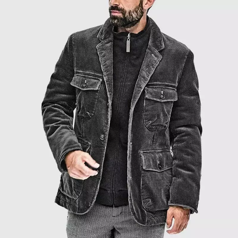Solide Mode Männer lässig Taschen mäntel Top Vintage Winter Revers Strickjacke Jacken Herbst einreihige Cord Outwear Herren bekleidung