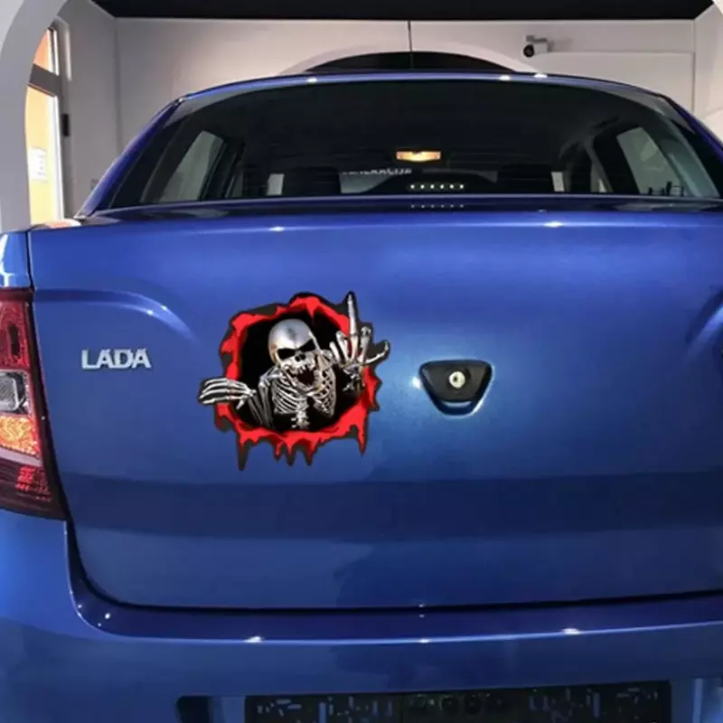 ملصق سيارة إصبع وسط جمجمة مضحكة ، ملصق ديكور لنافذة السيارة