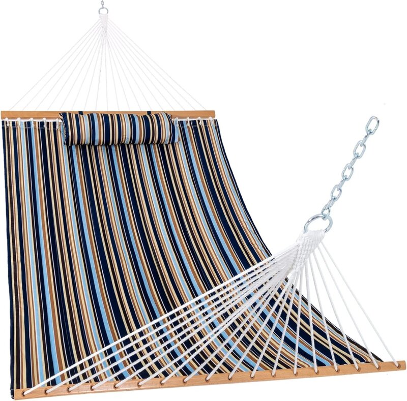 Lazy Daze Hammocks 12FT Quilted Fabric Hammock with Pillow, Double 2 Person Hammock with Spreader Bar for Outdoor Outside