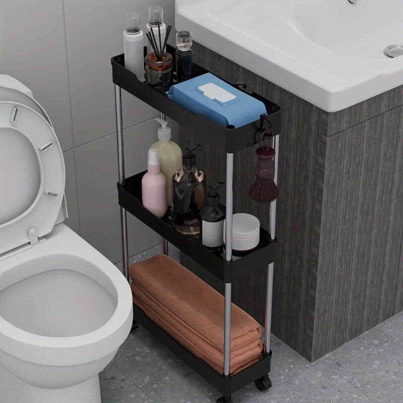 Rak penyimpanan kamar mandi dengan roda, keranjang utilitas bergulir 3/4 lapisan, pengatur penyimpanan kamar mandi, keranjang utilitas multi-fungsi