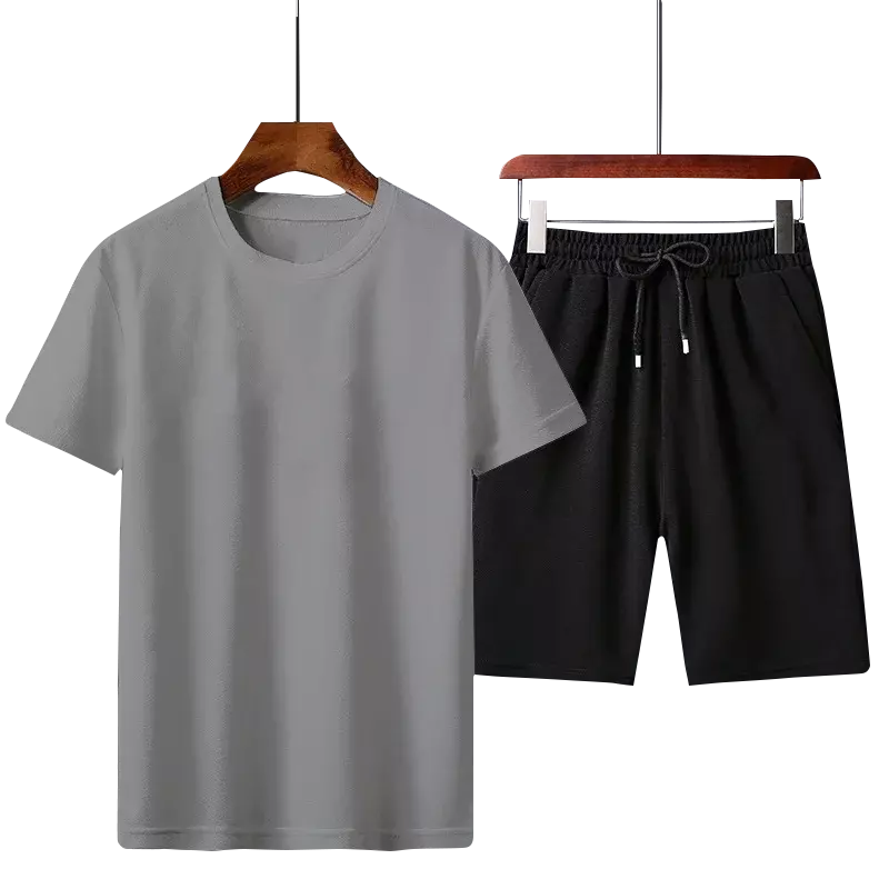 Fashion Men's Casual T-shirt Tops +Shorts Sets with Short Sleeve Harajuku Summer Male Quick Dry Solid Fitness Sports Tees