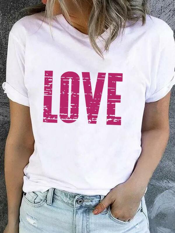 Camiseta de manga curta feminina, camiseta estampada feminina, camiseta básica, roupas fofas, Love Letter Trend, moda anos 90, roupas gráficas