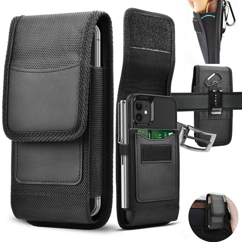 Tas sarung ponsel kapasitas besar, dengan sabuk dompet penutup tas pinggang hitam