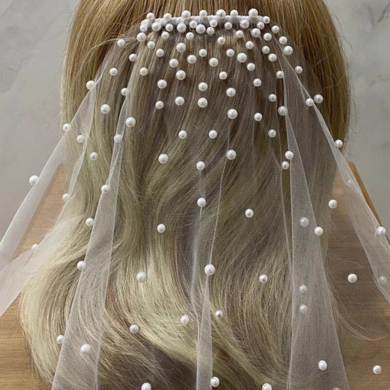 Bridal Wedding Mid length Pearl Wedding Veil White Gray White Wedding Accessories with Comb