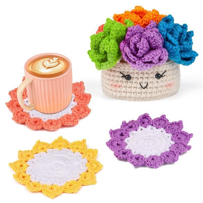 Conjunto fios crochê DIY Kits crochê vasos plantas Crochet Starter Kits para
