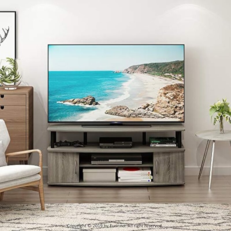 Furinno JAYA большая развлекательная Подставка для телевизора до 55 дюймов, французский дуб 47,24 (W) X 19,53 (H) X 15,87 (D) дюймов, серый/черный