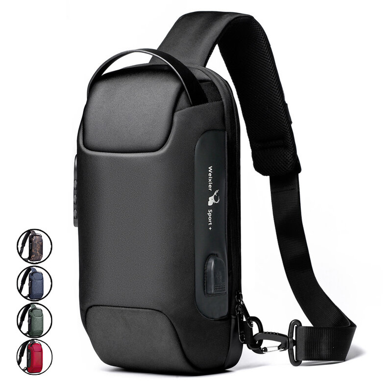 الرجال مقاوم للماء USB أكسفورد حقيبة كروسبودي مكافحة سرقة الكتف حقيبة رافعة متعددة الوظائف قصيرة السفر رسول الصدر حزمة للذكور