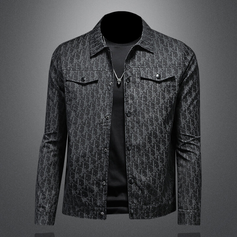 Jaqueta preta de gola Flip dos homens, tecido exclusivo, seu estilo, design original, atualizar o seu, de alta qualidade